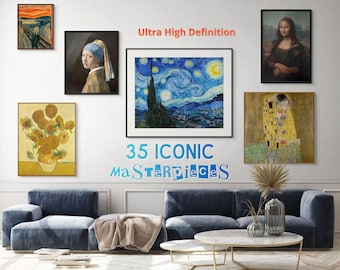 35 Iconic Masterpiece Paintings, Ultra HD 10k+ Digital Prints, Ready-to-Print Wall Art for Home & Office, Classic to Modern Art Collection