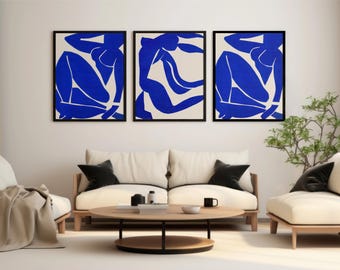 Henri Matisse blauwe nudes set van 3, ultra high-definition 12K+ digitale download, iconische uitsparingen, moderne kunst muurafdrukken