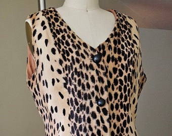 Vintage Two-piece Leopard Print Go-Go Set, 1960s Mod Halloween Costume, Faux Leopard Vest and Wrap Skirt