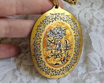 Vintage Reed and Barton Damascene Necklace, Bird on Branch Necklace