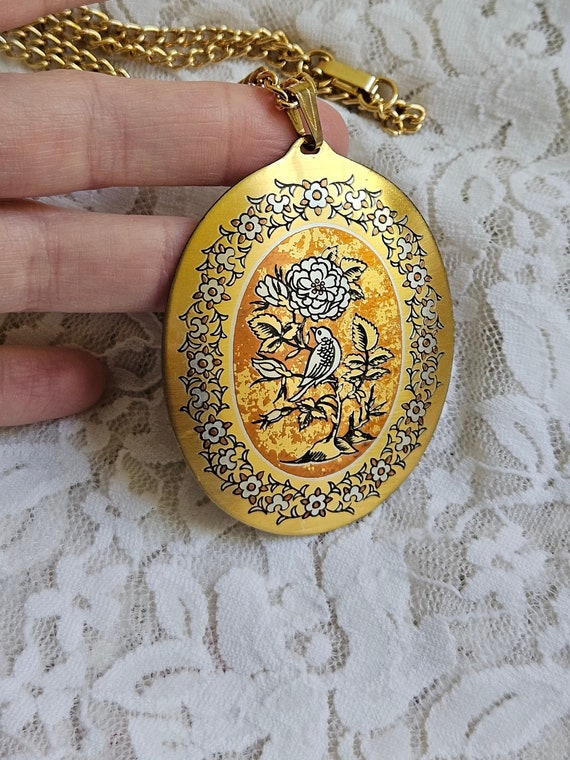 Vintage Reed and Barton Damascene Necklace, Bird … - image 1