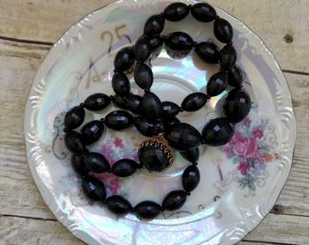 Vintage Black Faceted Beaded Necklace, Formal Wear Jewelry