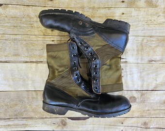 Vintage 9R Jungle Boots, Vietnam War Military Combat Boots, Vietnam Era Boots with Zipper Inserts, Bata Soles