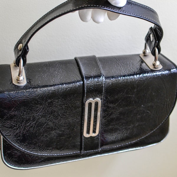 Vintage Schwarze Handtasche, Mod Style Naturalizer Markentasche, Retro 1960er Jahre Tasche