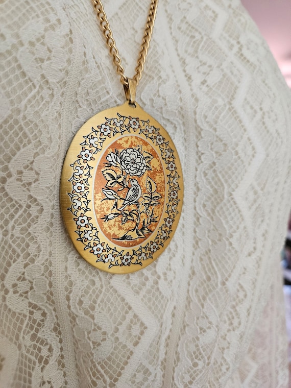 Vintage Reed and Barton Damascene Necklace, Bird … - image 2