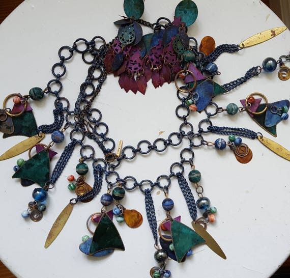 Vintage Casual Corner Metal Work Beaded Necklace … - image 10