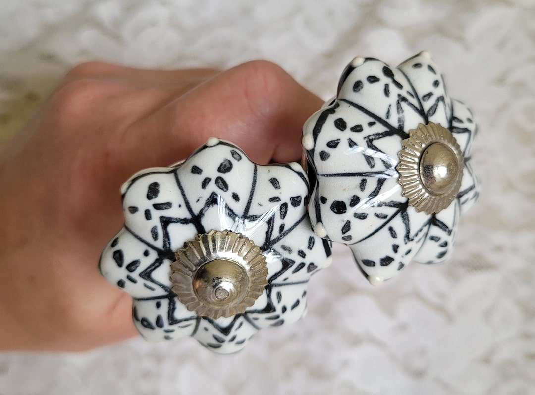 Set of 2 Drawer Pulls Black and White Pattern Etsy