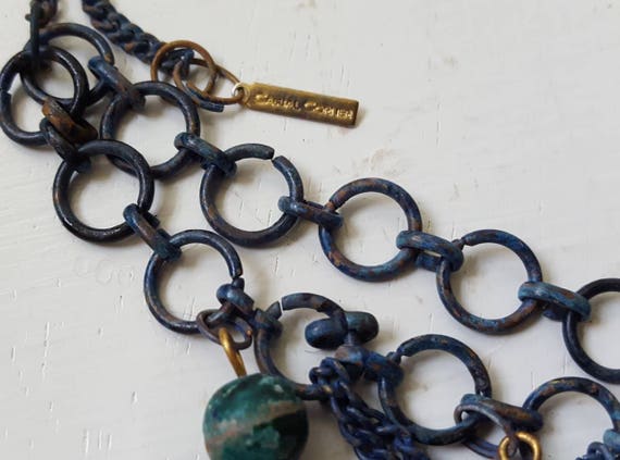 Vintage Casual Corner Metal Work Beaded Necklace … - image 7