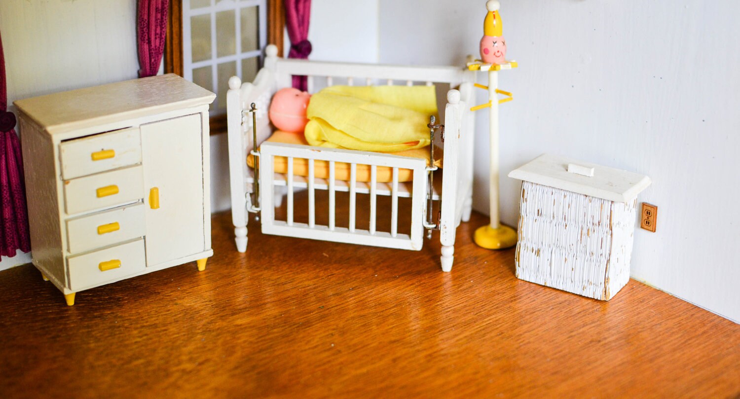 Vintage Mini Dollhouse Baby Room Nursery Furniture Doll Bed Etsy