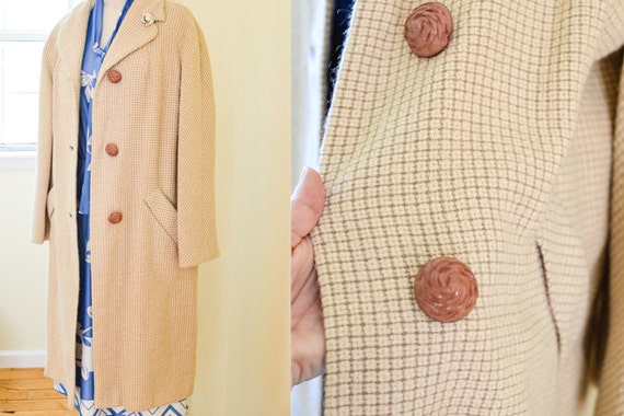 Vintage Women's Swing Coat, Cream and Brown Check… - image 2
