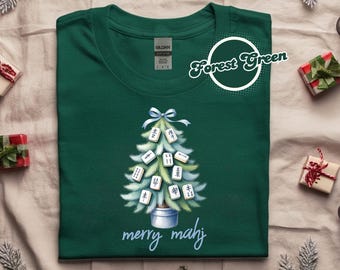 Merry Mahj Christmas Mahjong Sweatshirt, Christmas Mahjong Sweatshirt, Crochet Christmas tree sweater, Mahjong Lover gift for friends tshirt