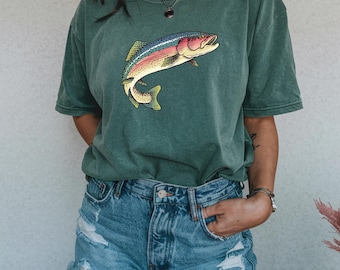 Retro Rainbow Trout Tshirt, Comfort Colors Fish Shirt, Trout Gift For Fish Lover, Trout Graphic Tees, Fishing Lover, Fishermen, Vintage Fish
