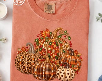 Jeweled Pumpkin Shirt, Rhinestone Pumpkin Tee, Fall Pumpkin Shirt, Animal Print Pumpkin, Floral Pumpkin Fall Tee, Autumn Pumpkin Sweatshirt