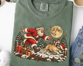 French Bulldog Christmas Shirt, Comfort Colors Frenchie Tee, Vintage Santa Dog T-Shirt, French Bulldog Mom Gift, Holiday Dog Lover Xmas Tee
