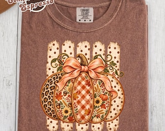 Faux Patchwork Pumpkin Shirt, Preppy Coquette Pumpkin Shirt, Comfort Colors Fall Tee, Pumpkin Patch Tee, Cute Autumn Shirt, Fall Season Tee