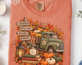 Comfort Colors Vintage Fall Pumpkin Truck Shirt, Retro Pumpkin Patch Farmhouse, Cozy Autumn Graphic Tee, Thanksgiving Tee, Rustic Fall Shirt