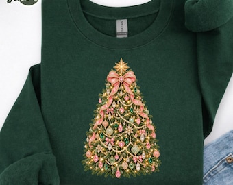 Comfort Colors Rhinestone Christmas Tree Shirt, Sweatshirt for Women, Sparkly Christmas Graphic, Glam Holiday Sweater, Bling Christmas shirt