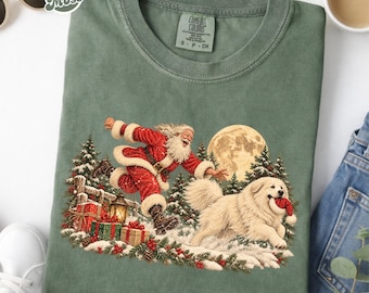 Great Pyrenees Christmas Shirt, Comfort Colors Santa Dog Tee, Vintage Christmas Dog T-Shirt, Pyrenees Mom Gift, Holiday Dog Lover Sweatshirt