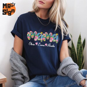 Personalized Floral Mama Shirt: Custom Grandkids Names Tee