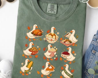 Comfort Colors Thanksgiving Goose Shirt, Fall Food Tee, Thanksgiving Fall Doodle Shirt, Cute Turkey Day Graphic Shirt, Friendsgiving Dinner