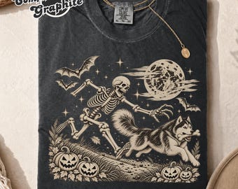 Comfort Colors Siberian Husky Halloween Shirt, Funny Skeleton Siberian Husky Dog Mom Tee, Spooky Dog Lover Gift Men Women, Pet Owner Gift