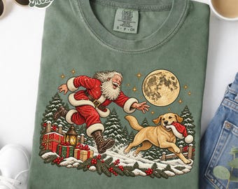 Yellow Lab Christmas Shirt, Comfort Colors Labrador Retriever Tee, Vintage Santa Dog T-Shirt, Yellow Labrador Gift, Dog Mom Holiday Shirt