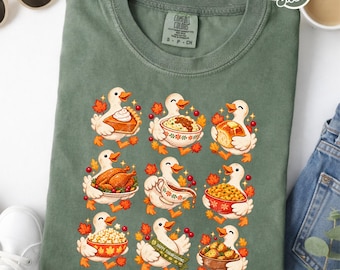 Comfort Colors Thanksgiving Goose Shirt, Fall Food Tee, Thanksgiving Fall Doodle Shirt, Cute Turkey Day Graphic Shirt, Friendsgiving Dinner