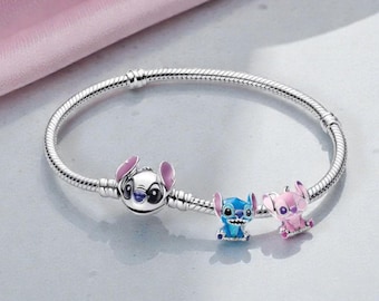 Conjunto de pulsera de plata para mujer, con dijes de puntada y ángel, ideal para regalar.