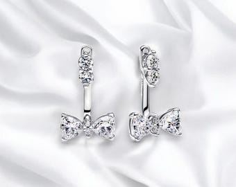 Sparkling Cubic Zirconia Bow Earring, Elegant Bow Drop Earrings For Women, Bow Jewellery, Wife Gifts, Small Silver Bow Earring, Gift For Her