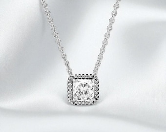Sparkle Halo Halskette Sterling Silber, Zirkonia Anhänger Halskette, Zierliche Silber Kette Schmuck, Geburtstagsgeschenk für Sie