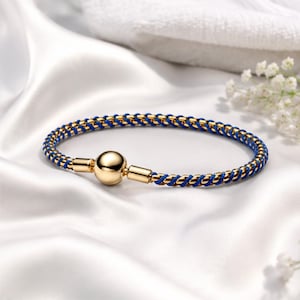Blue Cord Chain Bracelet for Women, 14k Gold Plated Bracelet, Contemporary Chain Bracelet, Statement Jewellery, Chain Jewellery Gift for Her