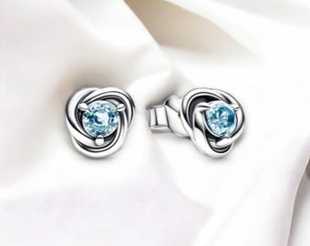 Pendientes con piedra natal de marzo brillante, bonitos pendientes con piedras preciosas de color azul claro, pequeños pendientes con forma de círculo, bonitas joyas con piedras preciosas, regalo para ella