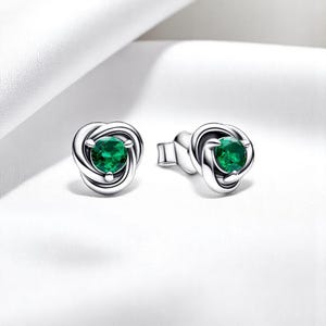 May Earrings, Silver Eternity Birthstone Earring, Dainty May Birthstone Circle Stud Earring, Emerald Studs, Gemstone Jewellery, Gift For Her