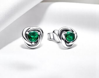 Pendientes de mayo, pendientes de plata con piedra de nacimiento de eternidad, delicados pendientes circulares con piedra de nacimiento de mayo, pendientes de esmeralda, joyas con piedras preciosas, regalo para ella