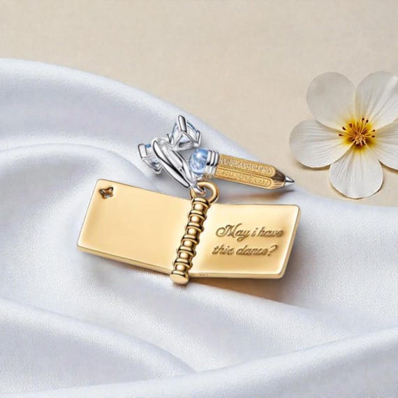 Dance Card & Pencil Charm, Sterling Silver and 14K Gold Plated