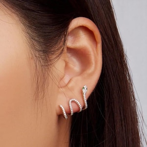 Unique Silver Layered Snake Earring For Women, Stylish Snake Stud Earring, Minimalist Goth Earrings Stud, Snake Jewellery, Zodiac Gift