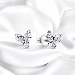Small Flower Stud Earring, Cute Cluster Earring Stud, Sterling Silver Flower Stud, Cute Zircon Floral Jewellery, Silver Earring Gift For Her