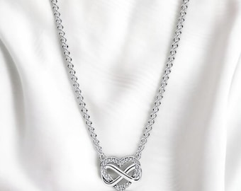 Collar de plata de ley con corazón infinito brillante y detalles chapados en oro de 14 quilates: joyería bohemia elegante y con estilo, el regalo perfecto para ella.