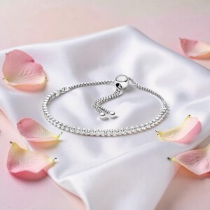 Slider Tennis Bracelet for Women, Adjustable Tennis Bracelet, Crystal Bracelet for Her, Minimal Bracelet Gift, Stackable Bracelet for Her