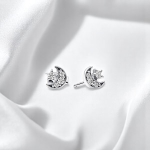 Elegant Moon Star Silver Stud, Small Moon Stud Earring, Celestial Jewellery, Sterling Silver Moon And Star Stud, Silver Stud, Gift For Her