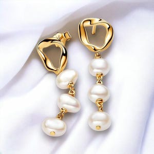 Elegant Gold Pearl Earring, Simple Pearl Drop Earring, Minimalist Jewellery, 14K Gold Dangle Drop Earring, Pearl Jewellery, Gift For Wife