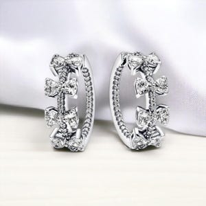 Elegant Bow Hoop Earrings For Women, Sparkling Cubic Zirconia Earrings, Bow Jewellery, Silver Bow Rope Earring, Jewellery Gift, Gift For Her