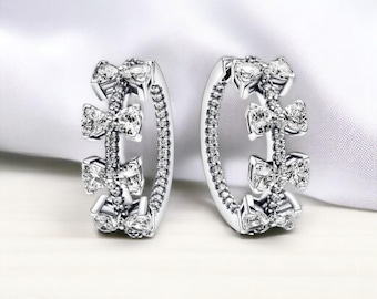 Elegant Bow Hoop Earrings For Women, Sparkling Cubic Zirconia Earrings, Bow Jewellery, Silver Bow Rope Earring, Jewellery Gift, Gift For Her