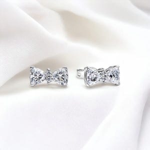 Cute Cubic Zirconia Bow Studs, Silver Earring Stud For Women, Silver Bow Studs, Small Earrings, Sparkling Bow Jewellery, Cute Gift for Her