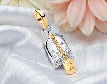 Tea Bag Dangle Charm Inspired By Bridgerton, Sterling Silver and 14K Gold Plated Charm for Women, Vintage Tea Jewellery Gift for Her