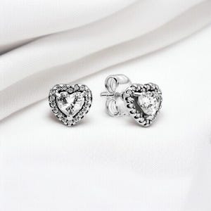 Elevated Cubic Zirconia Heart Earring, Elegant Silver Heart Stud Earring, Silver Stud Earring, Minimalist Love Jewellery, Cute Gift For Wife