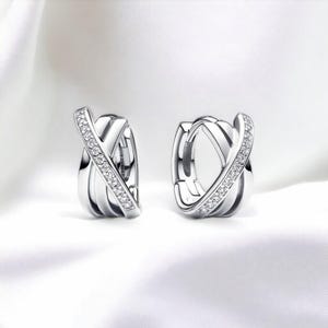 Silver Hoop Earrings, Elegant Sterling Silver Crossover Earrings, Delicate Tiny Circle Earrings, Silver Jewellery, Cute Gift For Girlfriend