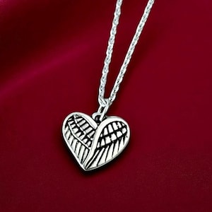 925 Sterling Silver Handmade Angel Wings Heart Necklace, Heart Jewelry, Angel Jewelry, Valentine&#39;s Day, Birthday Gift