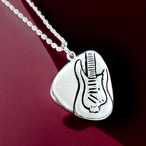 925 Sterling Silver Pick Design Electric Guitar Detail Necklace – Rock Music Necklace – Musician Gift, Guitarist Jewelry, Music Jewelry