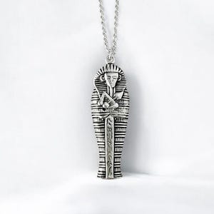 925 Sterling Silver Ancient Egyptian Mummy Sarcophagus Necklace – Silver Pharaoh Necklace – Egyptian Jewelry for Men and Women